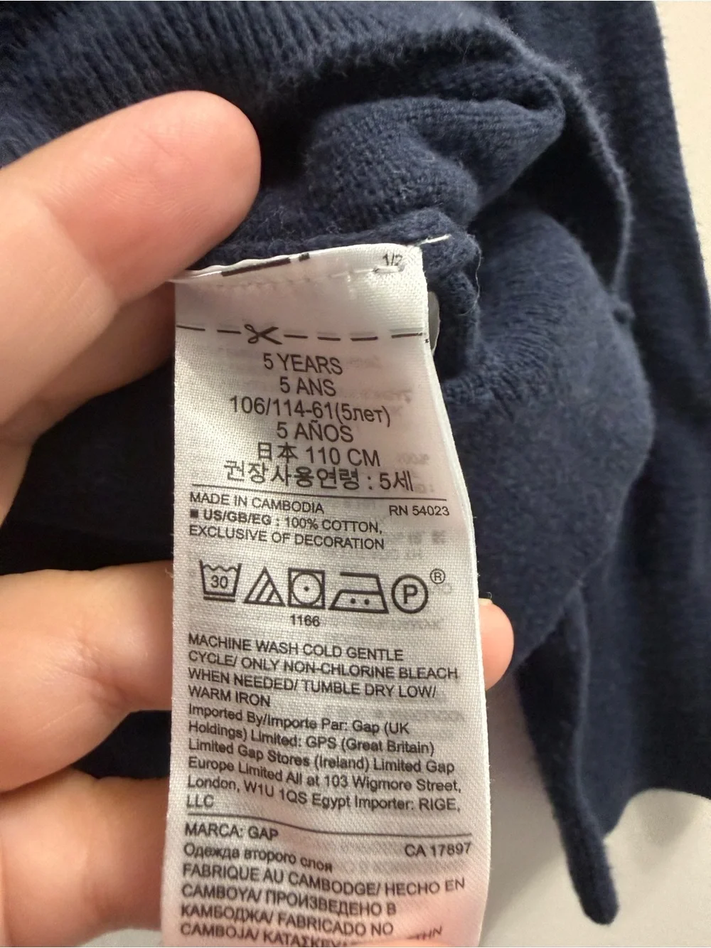 GAP Kids Navy V-Neck Sweater with Bear Embroidered Logo